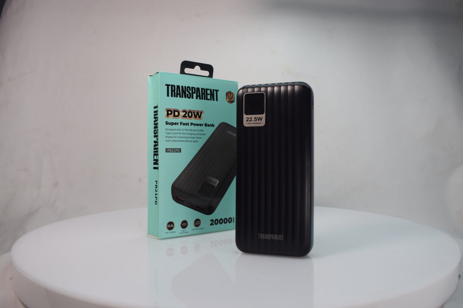 TRANSPARENT 20000mAh Power Bank (PB21PD) Super Fast Charge with LED Light