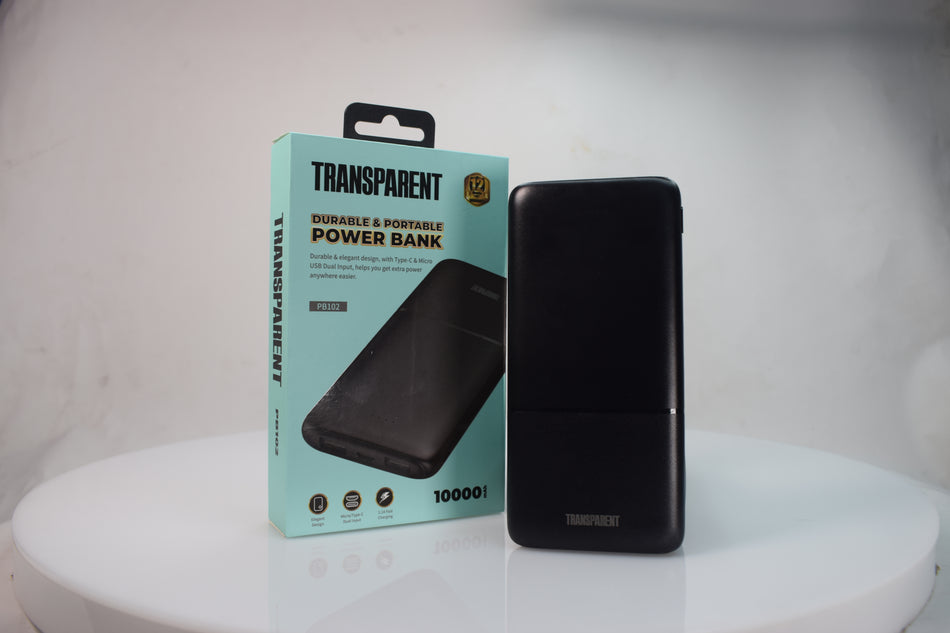 TRANSPARENT 10000mAh Power Bank (PB102) Super Fast Charge with Long Lasting Battery