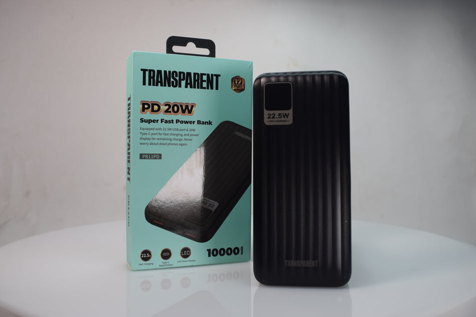 TRANSPARENT 10000mAh Power Bank (PB11PD) Super Fast Charge with LED Light